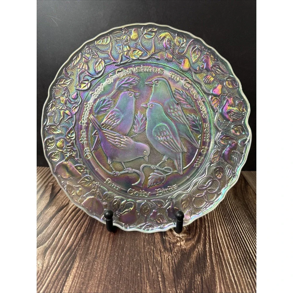 Imperial Glass 12 Days of Christmas 1973 Plate 4th Day- 4 Colly Birds
